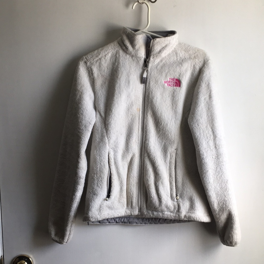 Gray white north face coat
